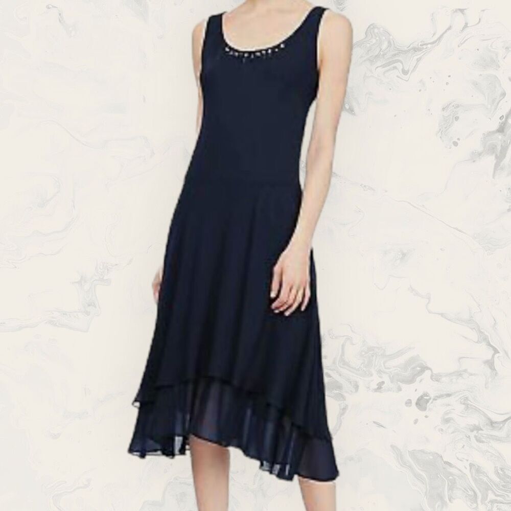NEW SLNY Beaded Detail Black Chiffon Dress - Size 14P